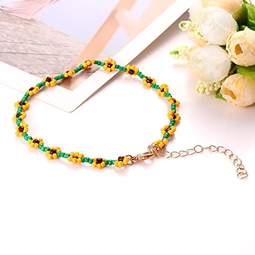 Beaded Anklet For Women Boho Cute Flower Beads Ankle Bracelet Summer Beach Anklets Foot Jewelry For Women Girls (Orange Flower Bead Anklet) #TOP3