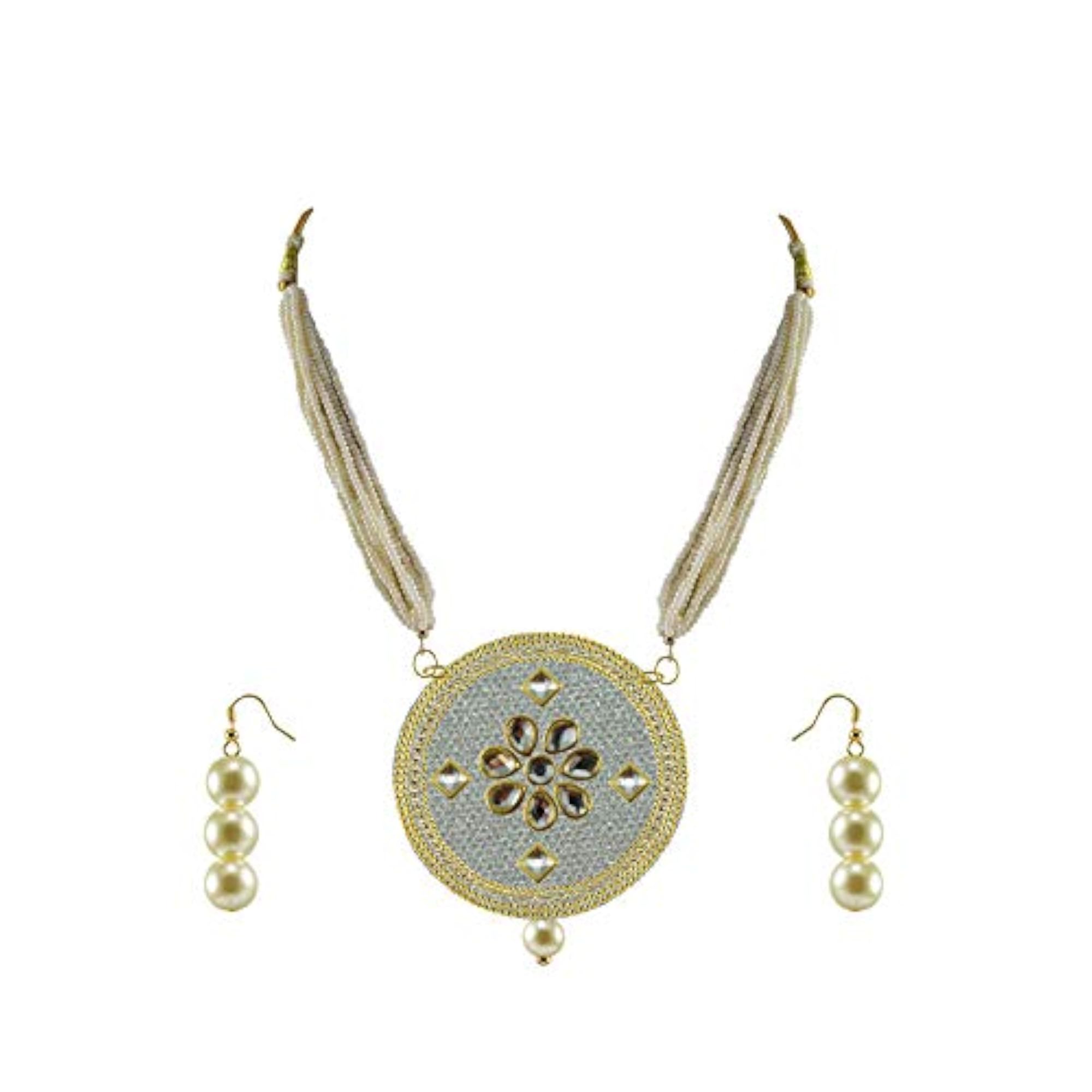 Women's Multicolor Platted Brass Multi Stone Stud Pendant Set