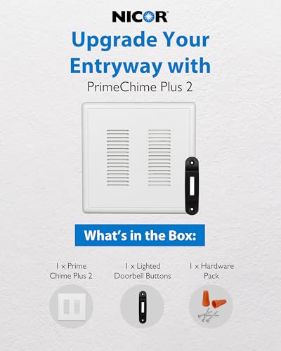Image of PrimeChime Plus 2 Electric Doorbell Kit - Doorbells for Home - Includes Selectable Ring Chimes - Deco Button, Black - NICOR Lighting