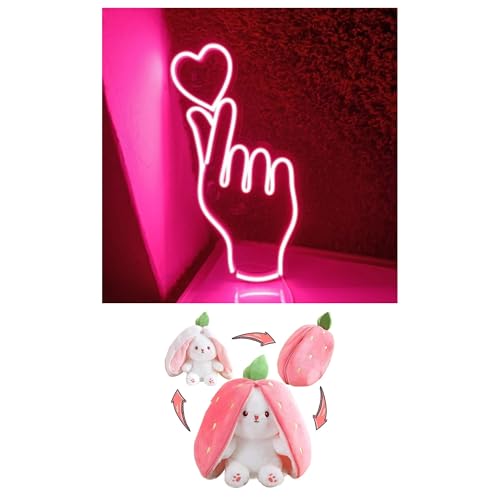 Image of EITHEO Stuffed Animal Plushie Stuffed Toy for Kids (Neon Hand Heart + Bunny)
