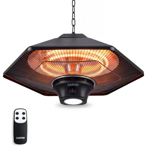 Garvee Hanging Patio Electric Heater for Outdoor Use,Ceiling Mounted Heater | with 3 Adjustable Heat Levels, Remote Control, Carbon Fiber Heating, IP34, Led Light, for Patio, Garage, Gazebo, Balcony