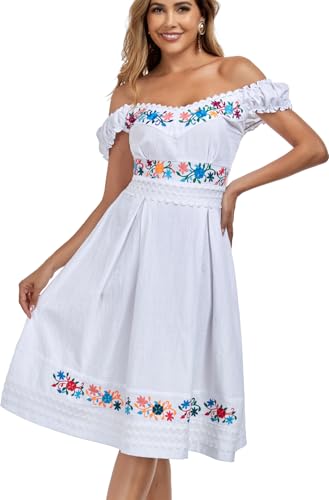 Image of Women's Mexican Dress Embroidered Causal Lace Party Dress