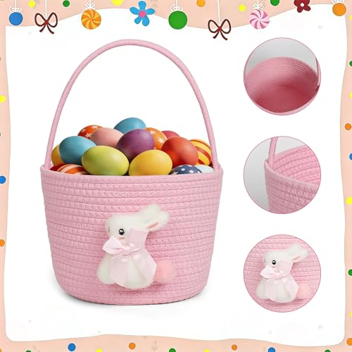 Image of Pink Easter Basket, Bunny Easter Baskets for Kids, Baskets with Handle for Gifts Empty, Bunny Egg Hunting, Basket Stuffers Essentials