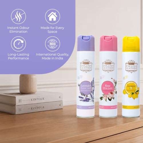 Image of Next Care English Leather Lavender, Rose & Lemon Air Freshener Spray for Home, Car & Office - 220 ml Each (Pack of 3) | Room Freshener with Floral & Citrus Fragrances
