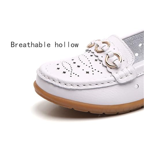 CLSQLXYJZC Women's Comfortable Moccasin, Women Slip-On Slip Resistant Flat Hollow Out Breathable Leather Nursing Shoes, Fashionable Non Tiring Feet Arch Support Loafers, for Hospital Nurse3