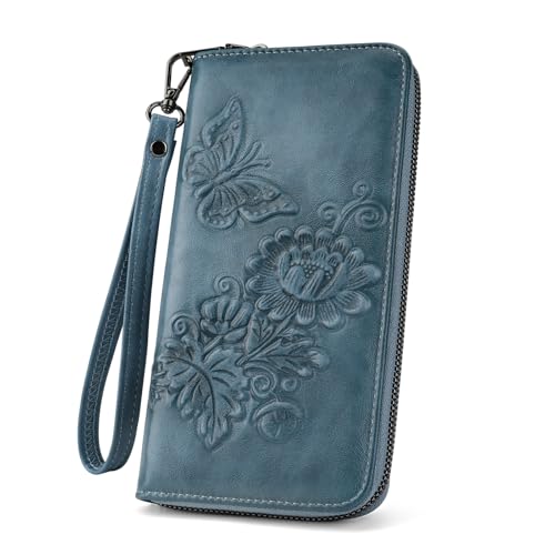 Image of VIMUTI Womens Wallet Rfid Embossed Vegan Leather Multi Card Slots Wallets Large Capacity Wristlet Travel Purse for Women