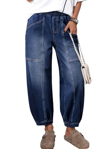 Sidefeel Barrel Jeans for Women Trendy Wide Leg High Waisted Cropped Baggy Relax Fit Stretch Pocketed Denim Ankle Pants Bluing Size 4