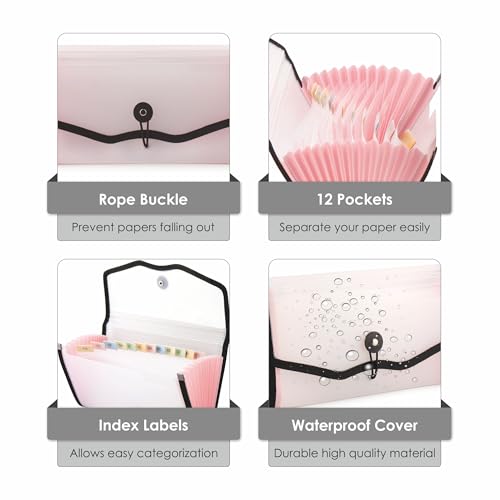 Image of Polen Expanding Cheque Book Holder Case, 13 Pocket Transparent Passbook Holder /Bill Folder /Passport /Memo Card /Cash Storage Pouch Organizer with Elastic Closure.(Black)