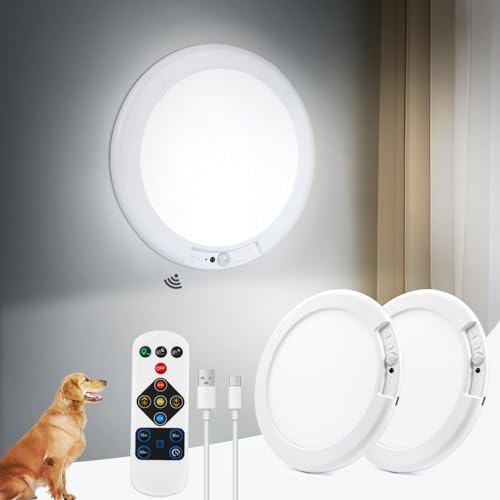 Aggforbl 2PCs Battery Powered Ceiling Light Without Wiring, 7.48" Rechargeable Closet Lights Motion Sensored 3000K/4500K/6500K, Timing Dimmable Ceiling Lights No Electricity Needed for Shower Hallway