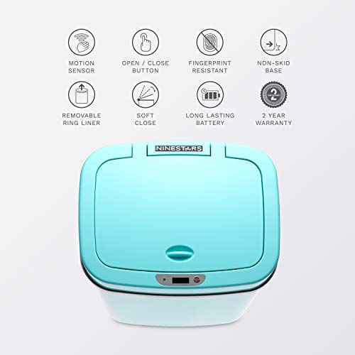 Ninestars, Teal Blue Dzt-12-5Tb Bedroom Or Bathroom Automatic Touchless Infrared Motion Sensor Trash Can, 3 Gal 12 L, Abs Plastic (Rectangular, Trashcan #TOP5