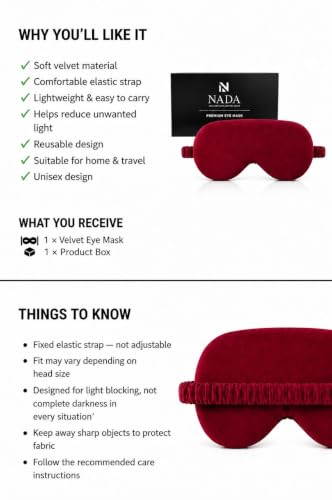 Image of Eye Mask for Sleeping for Women, Velvet Super Soft Sleep Mask Blind Fold for Comfortable Sleep, Travelling, Meditation & Relaxation, Eye Pad for Girls, Blind Fold for Sleeping - Maroon (Pack of 1)