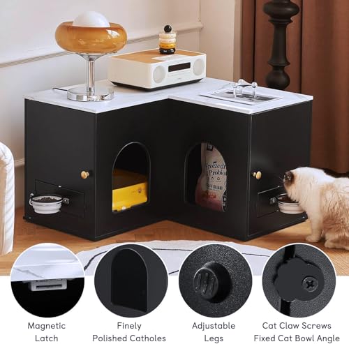 JanflyHome Caixa de areia de canto para gatos, caixa de areia oculta de 80 cm para 2 gatos, armário