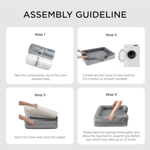 BEDSURE orthopädisches Hundebett Ergonomisches Hundesofa - 106x80 cm Hundecouch mit eierförmiger Kistenschaum für große Hunde, waschbar rutschfest Hundebetten, grau