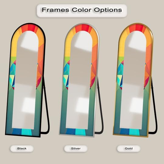 23,5’’W x 67’’H Multicolor Geometric Arch - Full Lenght Floor Mirror Arched Full Lenght Mirror - Arch Full Body Stained Floor Mirror with Black Frame with Silver Frame