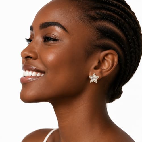 HEFEIYU Star Earrings, 14K Gold Plated Cubic Zirconia Gold Star Stud earrings, Hypoallergenic Posts, Timeless Fashion Wedding earrings Jewelry Gift for Ladies (Star) - image 2