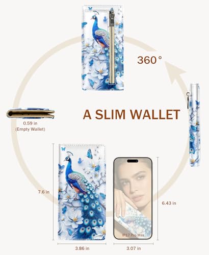 Image of Immaturus Womens Wallet, Slim Thin RFID Blocking Card Wallets, Peacock Bifold PU Leather Credit Card Holder Organizer, Cute Cash Clutch Long Billfold with Zipper Coin Pocket Ladies Girls Gift