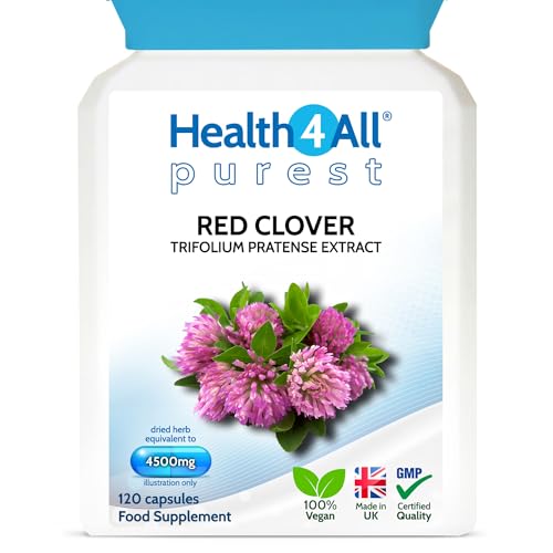 Health4All Red Clover 4500mg 120 Capsules 4 Months Supply, High Strength Extract 24mg Isoflavones Each Capsule, Menopause Support & Hormone Balance Vegan Supplement | Made in UK
