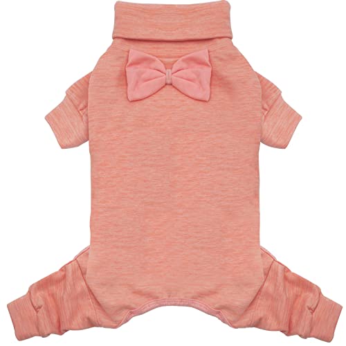Kyeese Dog Pajamas For Small Dogs Turtleneck Stretchy Dog Pjs Super Soft Warm Material Dog Onesie With Bowtie Cold Weather Coat, Pink,M #TOP8