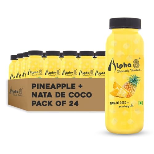 Image of ALPHA 8 FRUIT Juice with NATA De Coco Coconut Cubes Natural Energizer & Immunity Booster, Healthy Juice, High Fiber, Real Natural Taste(Pineapple Juice, Pack of 24)