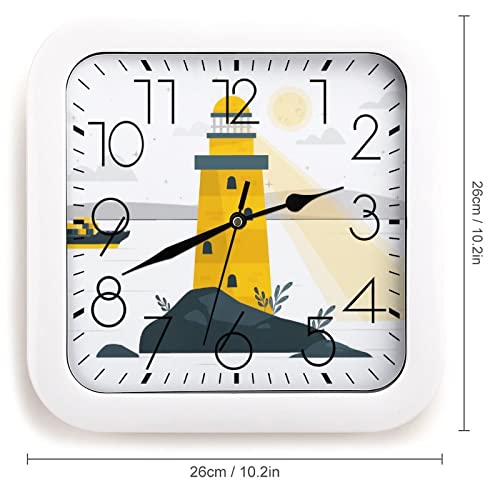 Horloge Murale Carrée Phare Décorative Style Maritime Unique avec Grands Chiffres - 3