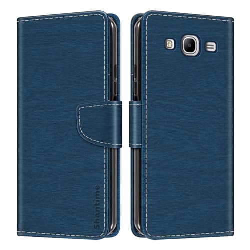 Shantime Leather Wallet Case Compatible with Samsung Galaxy Mega 5.8 I9150, Colorful Flip Cover with Card Holders Magnetic Closure Full Protection Shell(Blue)