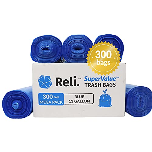 Reli. SuperValue 13 Gallon Recycling Bags | 300 Count | Tall Kitchen | Blue Trash Bags