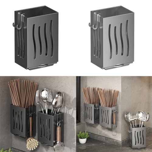 Jayruit Cutlery Holder, Wall Mounted Kitchen Drying Rack Cutlery Holder Storage Boxes With Drip Tray Cutlery Drainer Utensil Organiser For Table And Kitchens (Black) - Image 7