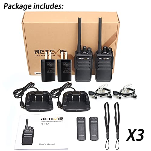 Retevis Rt17 Walkie Talkies Long Range, Durable Two Way Radio Rechargeable With Usb Charger Base, Portable 2 Way Radios With Earpieces Mic, For Adults School Security Warehouse Construction(6 Pack) #TOP6