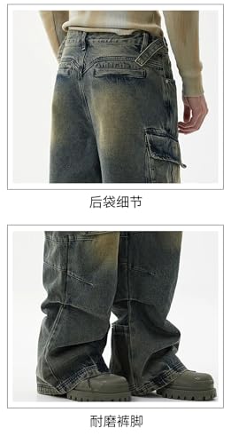 Men's High Street Jeans Retro Multi-Pocket Workwear Loose Wide-Leg Pants3