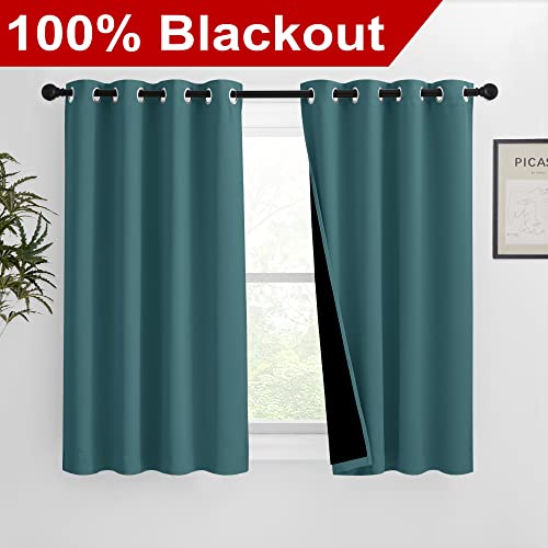 Image of NICETOWN 100% Blackout Curtains with Black Liners, Thermal Insulated 2-Layer Lined Drapes, Room Warming Small Window Draperies for Dining Room (Sea Teal, 2 Panels, 46 inches W by 54 inches L)