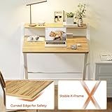 GreenForest Folding Desk No Assembly Required,Computer Desk with Monitor Shelf,Small Desk for Small Space,Oak - Image 7