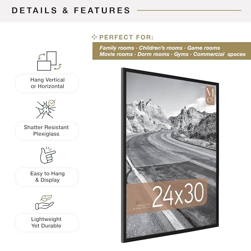 Image of MCS Everline Poster Frame, 24x30, Black | Everline Collection Poster Frame For Photos & Art Prints, Hangs Vertical Or Horizontal, 24x30 Inch, Black Finish, 1-Pack