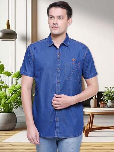 Image of Kuons Avenue Men's Half Sleeve Smart Casual Denim Shirt | Jeans Shirt for Men