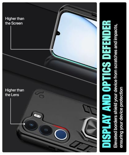 Image of WOW IMAGINE Shock Proof Back Case Mobile Cover for Realme C100x | Back Cover Case (Tough Armor | Hybrid PC + TPU | Ring Holder & in-Built Kickstand | Black)