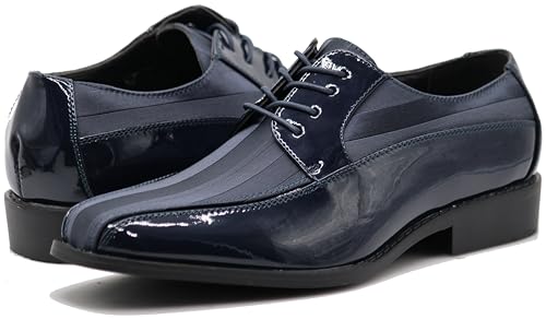 Image of BMY Men's Striped Satin Matching Patent Upper Oxfords Formal Dress Shoes