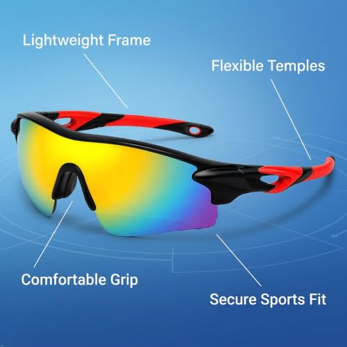 Image of Cycling Goggles for Men & Women | Sports Goggles UV400 Protection | Oversized Sports Sunglasses for Cricket, Running, Driving, Fishing, Hiking & Outdoor Activities (Red : Mercury)