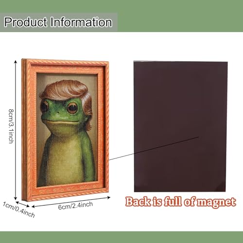 3PCS Funny Frog Fridge Magnet, Cute Retro Mini Framed Frog Art Magnet, Funny Retro Art Wooden Magnet Frames with Strong Hold，Quirky Mini Frog Fridge Magnet for Fridge or Magnetic Board (Wood Frame 1) - image 2