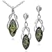 Black Green Amber Sterling Silver Celtic Set Earrings Necklace 18