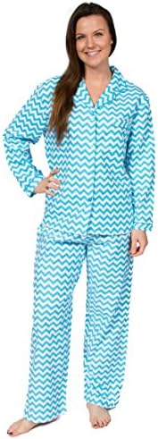 Leisureland Women's Cotton Flannel Pajama Set Chevron (X-Large)