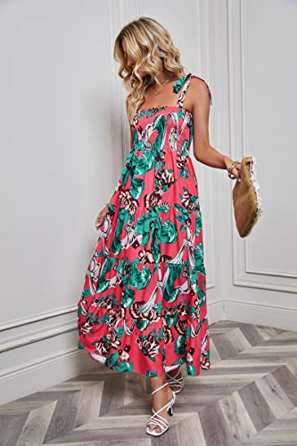 Image of kinstell Women's Summer Boho Spaghetti Strap Square Neck Ruffle Casual Flowy Long Dress Beach Swing Party Maxi Dress