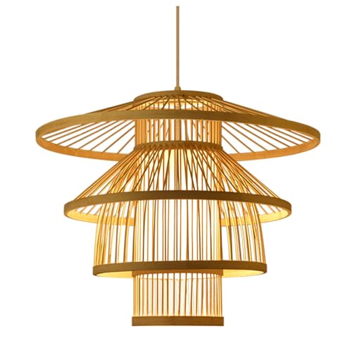 Suspension en bambou tissé pour maison et salon, luminaire LED style zen