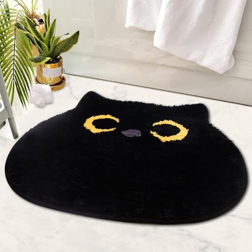 Yamepuia Bath Mat - Black Cat Bathroom Mat,Cute and Soft Washable Bathroom Floor Mats,Absorbent Non Slip Bath Mats for Bathroom,Shower,Bedroom,Kitchen,Doorway,50 X 56 cm
