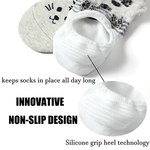 5 Pairs No Show Socks Women Cotton Invisible Liner Sock Low Cut Non Slip Cute Funny Animal Patterned Flat Boat Line Soft & Stretchable Gifts for Girl3
