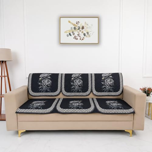 Image of Homerz 'Brooklyn Series' Premium Sofa Cover | Quilted Floral Design | Non-Slip Washable Sofa Protector | Soft Anti Slip Fabric (Ny Grey, 3 Seater, Seat Cover with Backrest)
