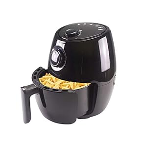 BEPER P101FRI001 Heteluchtfriteuse, olievrij, timer en temperatuur instelbaar, afneembare container en rooster, inhoud 2 liter, 1000 watt, zwart