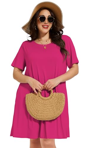 Image of elescat Plus Size Summer Dresses for Women Casual Short Sleeve Pockets Loose Oversized T Shirt Sundress 2026
