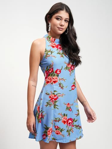 Image of Tokyo Talkies Women's Floral Mini Flared Dress | Halter Neck & Playful Silhouette | Chic & Effortlessly Feminine