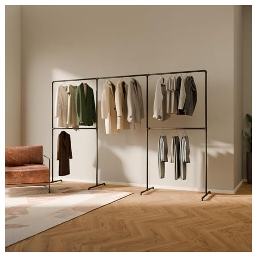 pamo freestanding clothes rail in industrial loft design - LAS III - wardrobe for walk-in closet wall I bedroom clothes rack made of black sturdy tubes