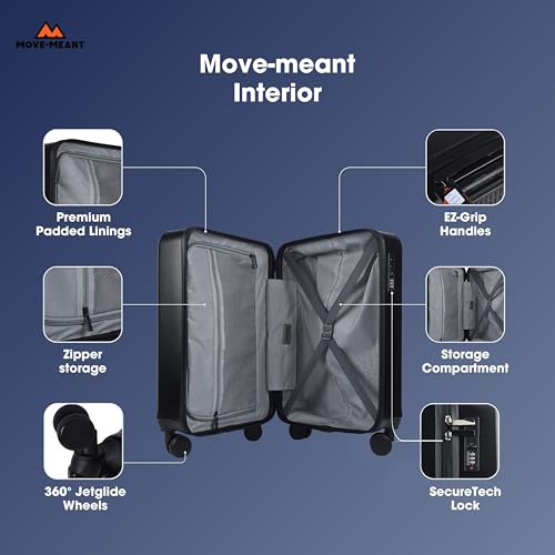 Image of Move-Meant Travel Pro Small & Medium 55 & 66Cm Suitcase 8 Wheels Number Lock Poly Carbonate Black Trolley Bag for Men & Women | 360 Degree Wheeling Luggage | Trolley Bags for Travel