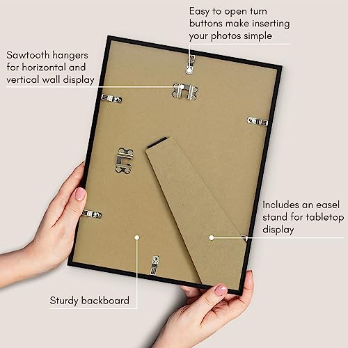 Americanflat 9x12 Picture Frame with Shatter-Resistant Glass - Streamline Collection - Thin Border Photo Frame for Tabletop and Wall Display - Hanging Hardware and Easel Stand Included - Black